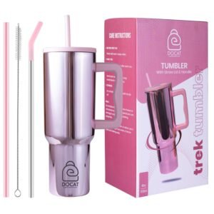 1200ML Stainless Steel Tumbler with Lid and Straw - Glossy Pink