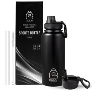 DOCAT Premium Insulated Stainless Steel Water Bottle with Leakproof Lid - Black Knight