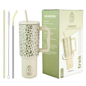 1200ML Stainless Steel Tumbler with Lid and Straw - Beige Leopard
