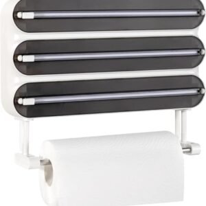 DOCAT Foil Paper Cutter and Holder, 3 in 1 Magnetic Aluminum Foil and Plastic Wrap Organizer with Paper Towel Holder, Compatible with Cling Film, Tin Foil and Wax Paper (4 in 1 Black)