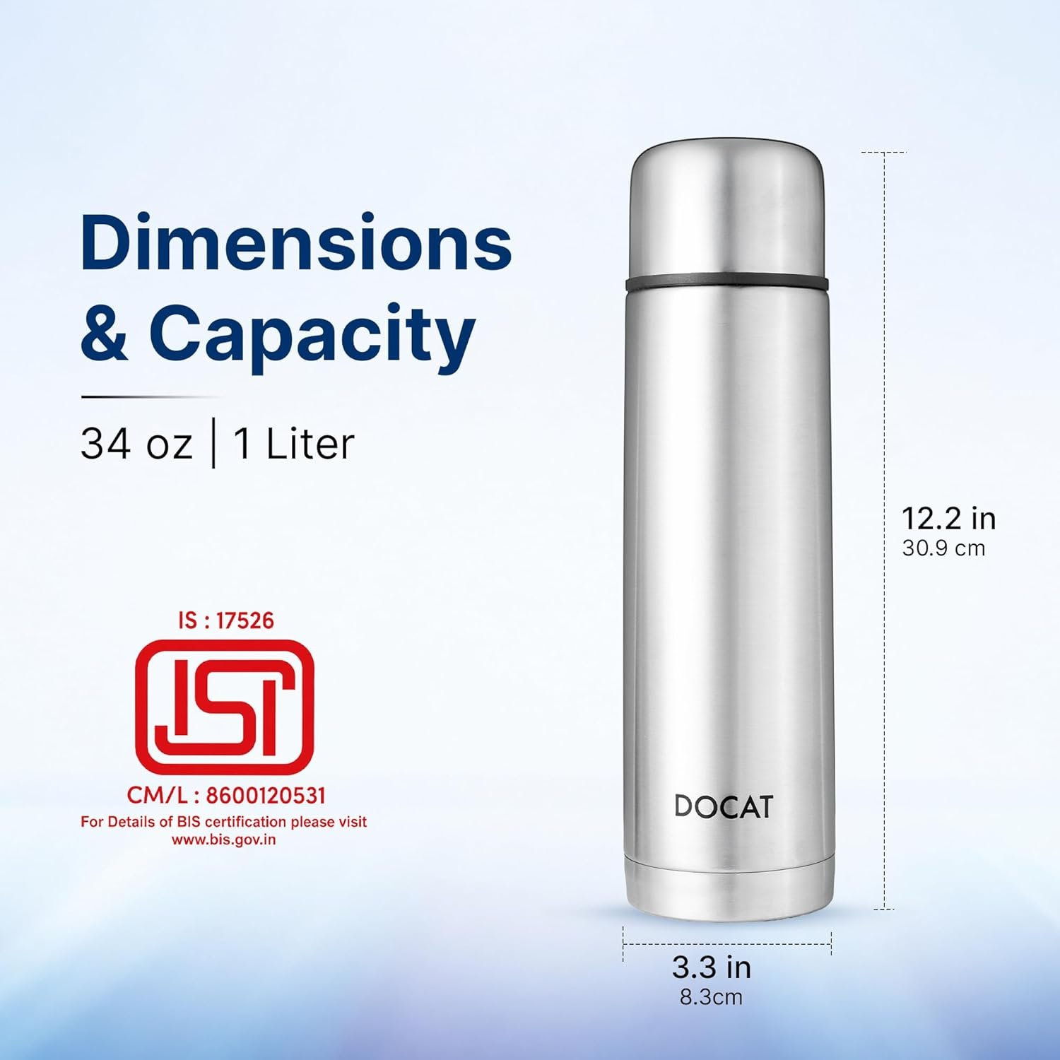 DOCAT Thermosteel Water Bottle | ISI Certified Vacuum Insulated Hot & Cold Flask - Image 5