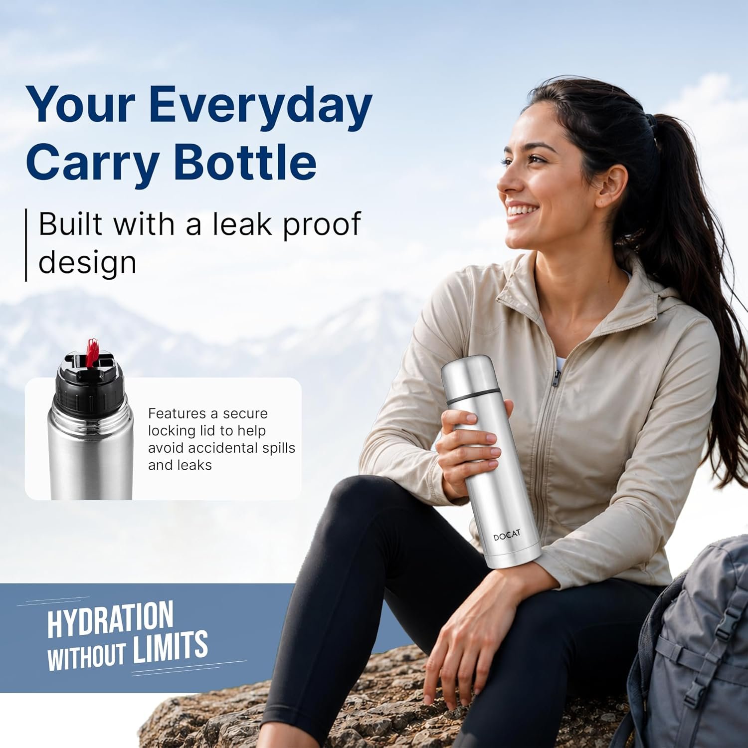 DOCAT Thermosteel Water Bottle | ISI Certified Vacuum Insulated Hot & Cold Flask - Image 6